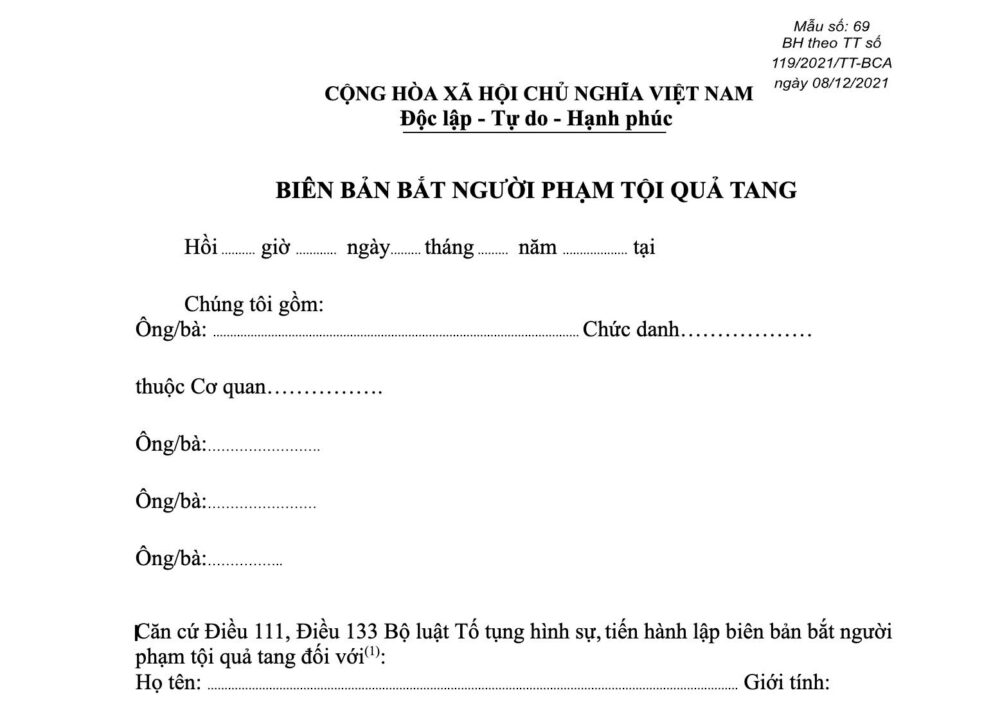 mau bien ban bat nguoi pham toi qua tang